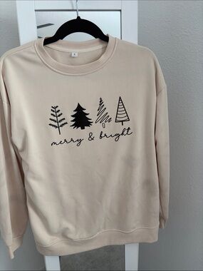 Cream Crewneck Sweatshirt with Black Tree Graphics